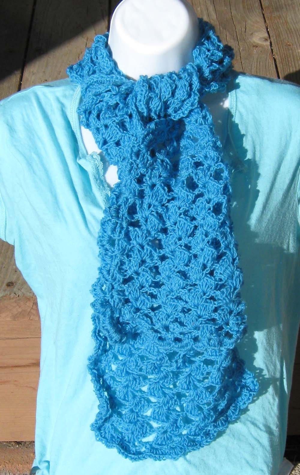 Lacy Turquoise Cashmere/Wool Crocheted Knit Scarf Free US Shipping
