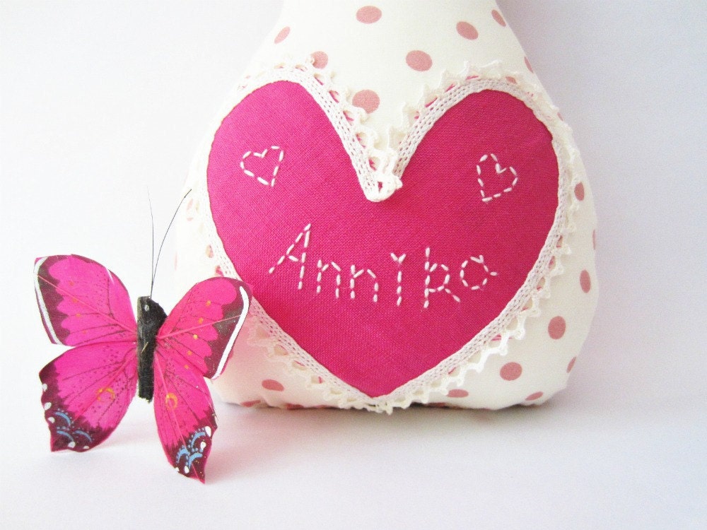 Made to order - Russian doll Matryoshka Babushka - pink/ white polka dots - custom made doll with the name/ word of your choice