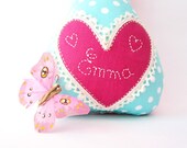 Made to order - Personalized Russian doll Matryoshka Babushka - aqua/ white polka dots - choose the name/ word to be embroidered
