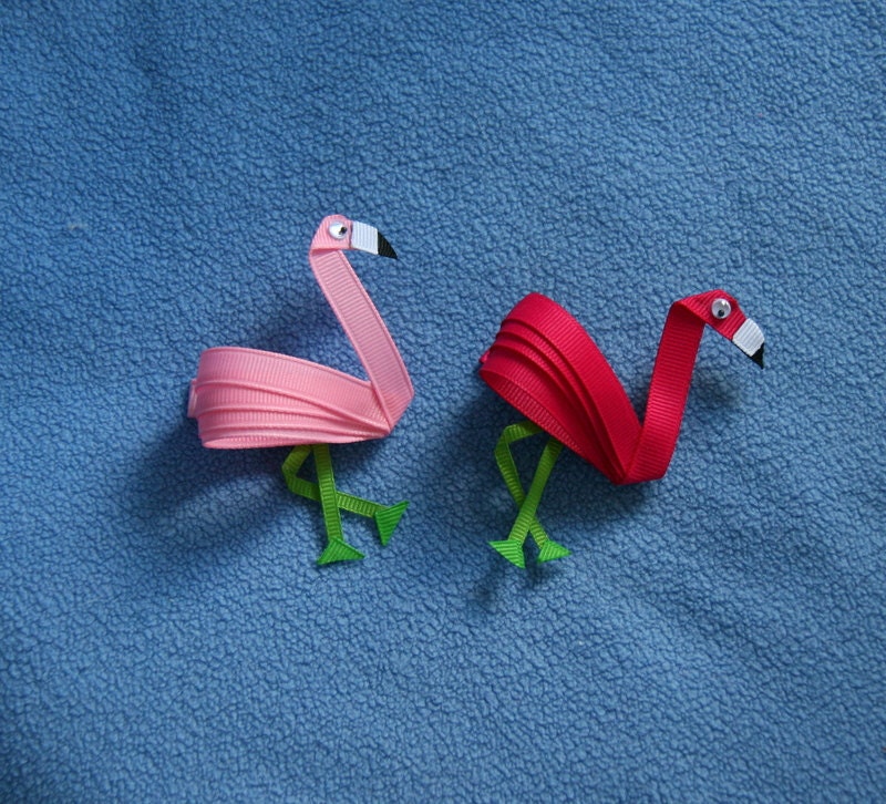 Flamingo, Hair Clip, Ribbon Sculpture, Pink