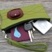 Leather Wristlet Wallet with detachable strap - Burgundy Poppy on Green Grass