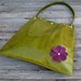 LAST ONE - Leather Pleated Tote Bag  - Large Handbag  - Purple Flower on Distressed Kiwi