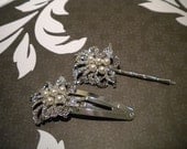 bridal hairpin, Rhinestone and Pearl, pearl Hair pin, Vintage Style, Bridal Hair clip - Aimee Collection