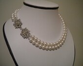 Bridal Pearl Necklace Double Strand Rhinestone and Pearl Necklace Bridal Jewelry Wedding Necklace Haleigh