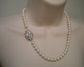 Pearl bridal Necklace. Vintage Style Necklace. Rhinestone and Swarovski Pearl Necklace. Bridsmaid Jewelry Colleen