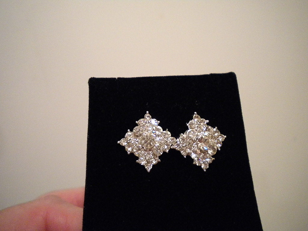 Vintage Style Bridal Earrings, Diamond Studs, wedding jewelry Art Deco Earrings, rhinestone stud - Diana Jr.