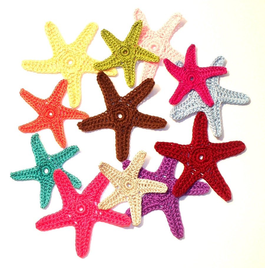 Colorful Crochet Starfish Appliques, Embellishments Set of 3 Made to Order