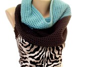 The Colorblock Cowl in Charcoal and Seaspray Cotton Blend Crochet Neckwarmer
