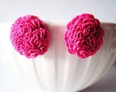 Raspbery pink buttercream flower style clip on earrings for non pierced ears