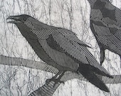 Two American Crows Original Hand-Pulled Black and White Collograph Art Print - Black is Back 5