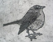 Palm Warbler 1 (Original Black and White Collagraph of Bird with Attitude)