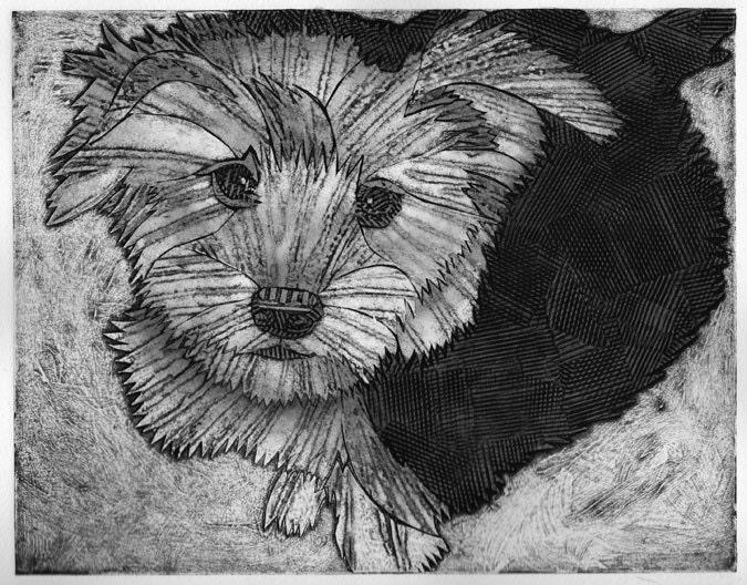 Morkie Puppy Fine Art Collograph of Dog - Truman 3
