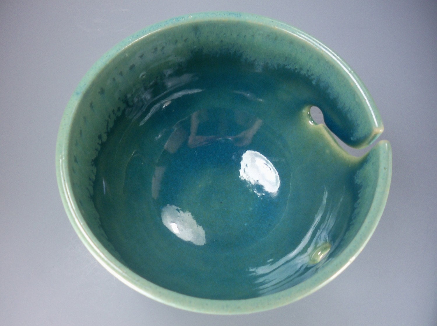 Yarn Bowl, Handmade Stoneware Pottery in Green and Chartreuse, featured in KNITTING TODAY MAGAZINE, Special Order