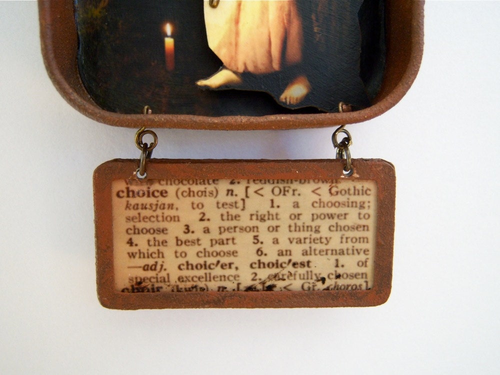 Mixed media altered Altoid tin shadow box assemblage - Time to Choose