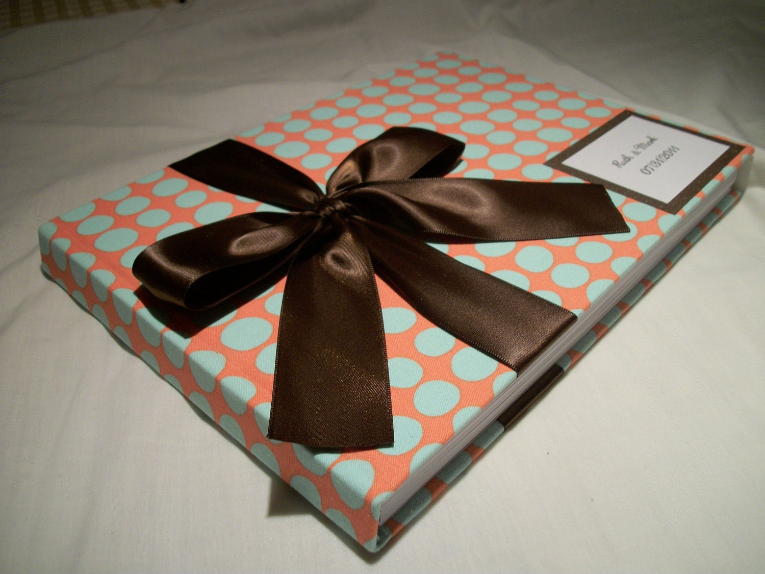 Photobooth Guest Book for 50 Photos 2" x 6"  - Choose from over 50 fabrics, 10 Satin Ribbon Colors, and Customized Monogram Card