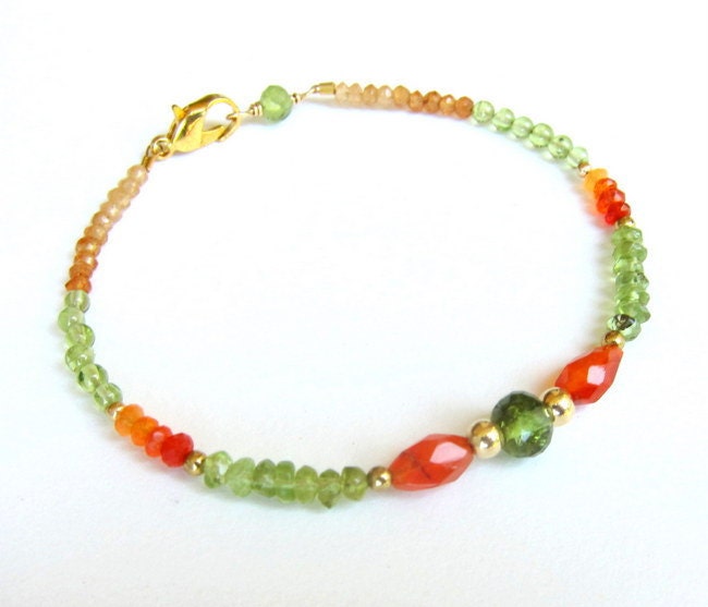 Peridot / Carnelian / 14k Gold Bracelet