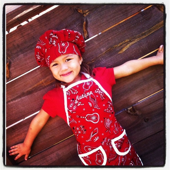 Red Paisley Apron and Chef Hat