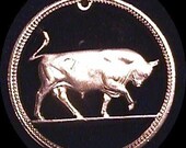 Irish Bull Cut Coin Pendant  one shilling  Ireland Eire Taurus Zodiac