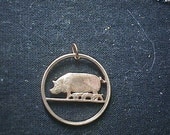 Pig and pigletts Cut Coin Necklace Irish 1/2 P
