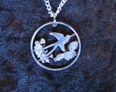 Oklahoma state quarter cut coin necklace Bird ,flowers