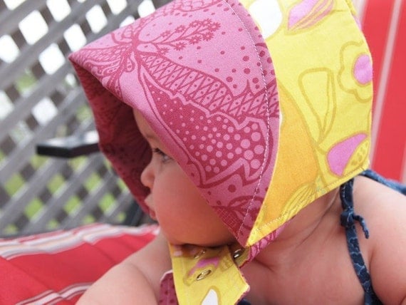 PINK LOTUS & LEAVES, the reversible, flip-me-back bonnet, from Bella Sol Bebe
