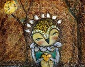 Owl Art - 8x8 inch Print of a Reproduction of the Original Mixed Media Painting By The Light Of The Musical Moon by Juliette Crane