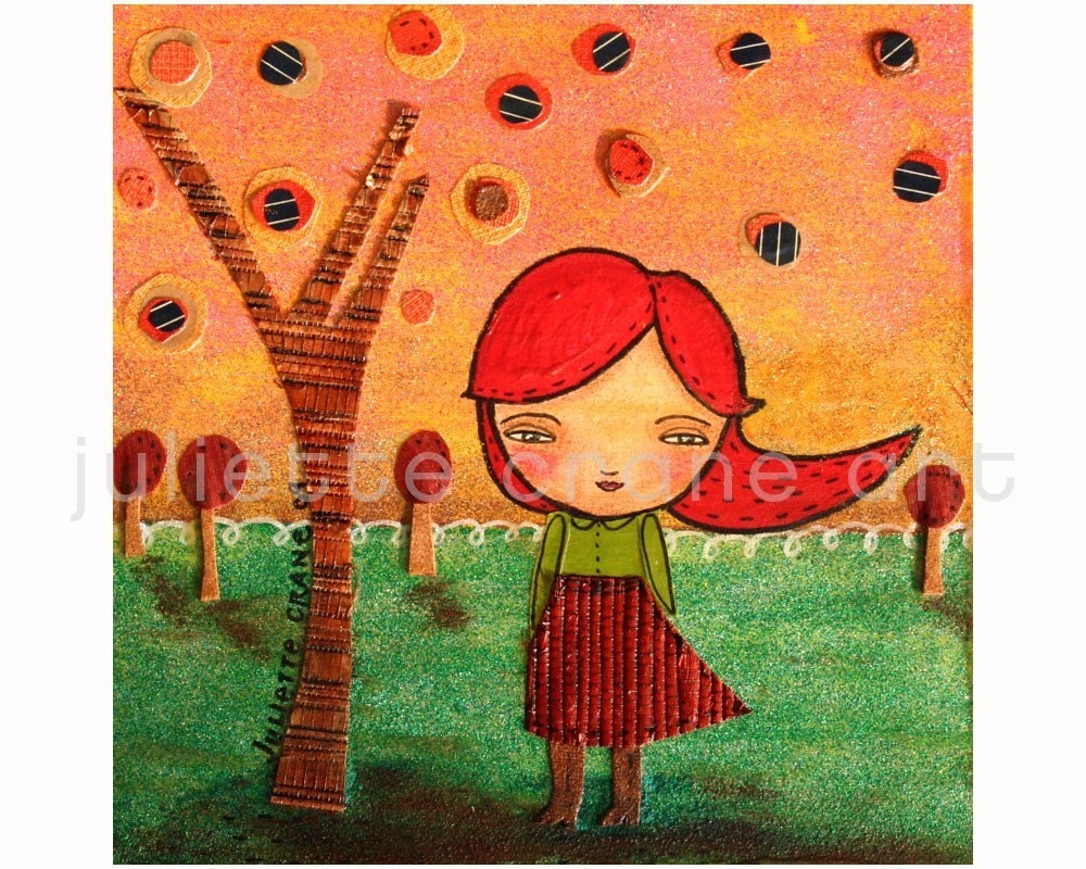 Whimsical Mixed Media - 8x8 inch Print of a Reproduction of the Original Mixed Media Painting Autumn by Juliette Crane
