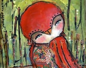 Whimsical Owl Art- 8x8 inch Print of a Reproduction of the Original Mixed Media Painting In Heart, I Hear You by Juliette Crane
