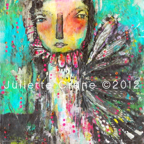 Whimsical Mixed Media- 8x8 inch Print of a Reproduction of the Original Painting Step Back and Have Patience by Juliette Crane