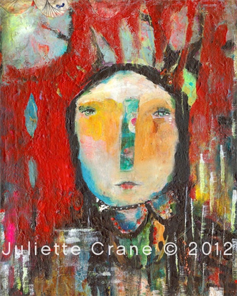 Primitive Art Print- Stay Strong- an 8x10 inch Print of a Reproduction of the Original Mixed Media Painting by Juliette Crane
