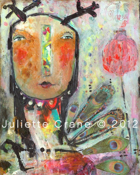 Primitive Art Print- With Faith, March Ahead- an 8x10 inch Print of a Reproduction of the Original Painting by Juliette Crane