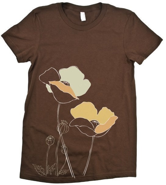 Poppy Flowers Women's Brown Graphic Tee Shirt