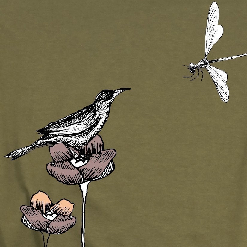 Insect Bird Flower T-Shirt Graphic Tee Shirt Womens Shirt S M L XL XXL
