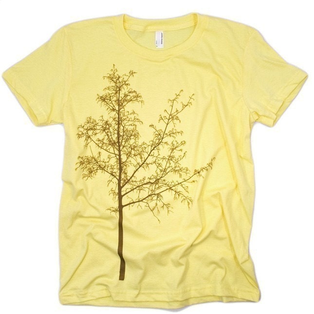 Tree Silhouette Lemon Yellow Graphic Nature Tee Shirt
