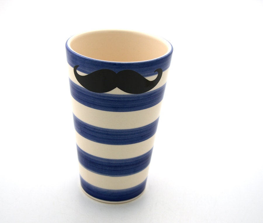 mustache moustache cup or vase with stripes