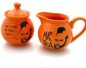 Sugar bowl creamer set Mr T Tea for teaset bright orange