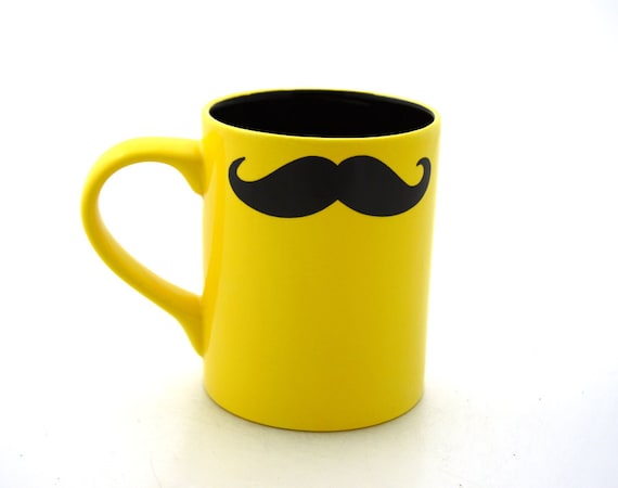 Moustache Mug Mustache Mug  Yellow Double Sided Kiln Fired