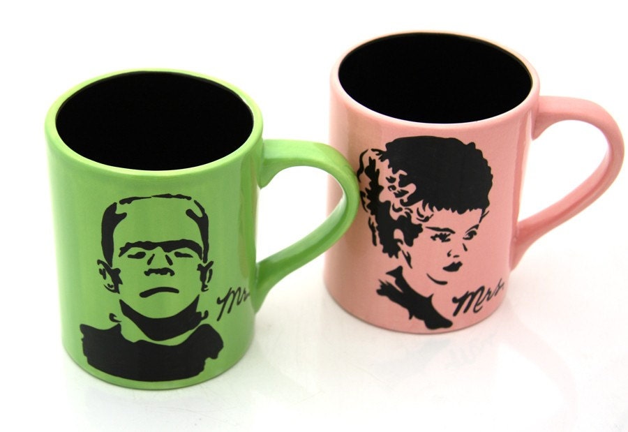 Mr and Mrs Mug Set Frankenstein and Bride Funny Halloween Wedding Gift
