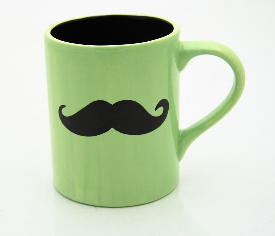 Moustache Mustache Mug Chartreuse Green Double Sided Kiln Fired