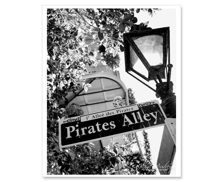Pirate's Alley New Orleans Photography / 8x10 / Street sign / Gift for Him / Mardi Gras / French Quarter / black and white / man cave decor