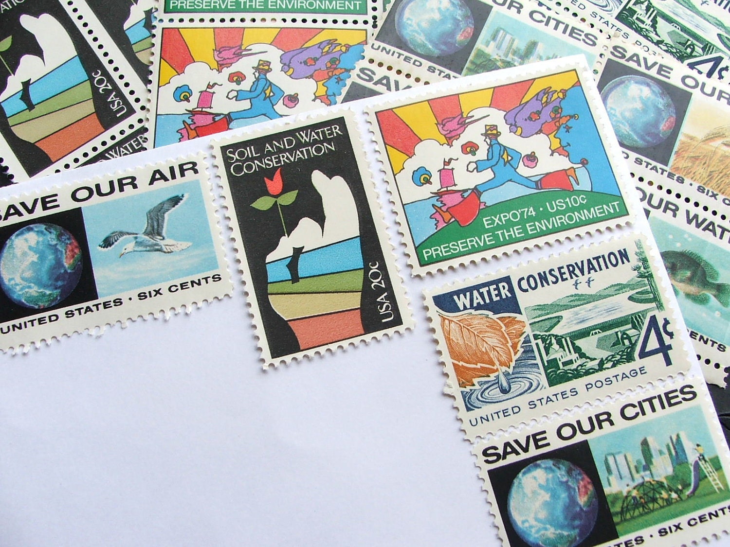 Planet .. Conservation .. Vintage UNused Postage Stamps .. to post 5 letters