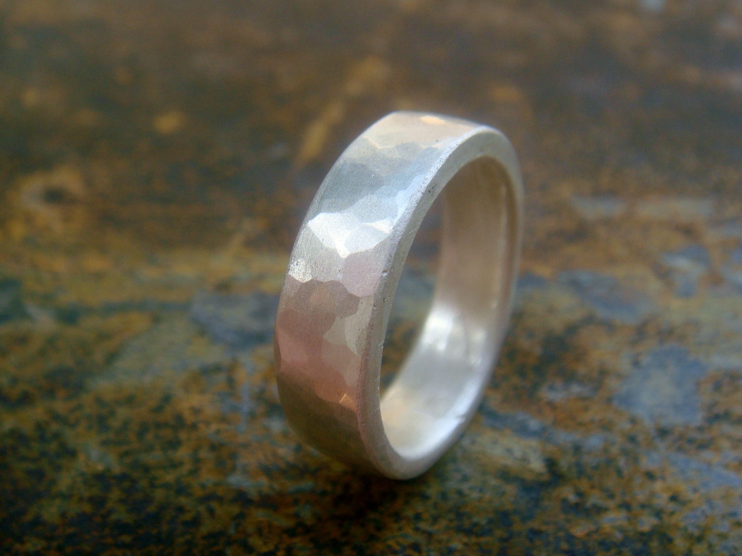 Silver Band Ring hammered 999 fine Silver Eco friendly recycled