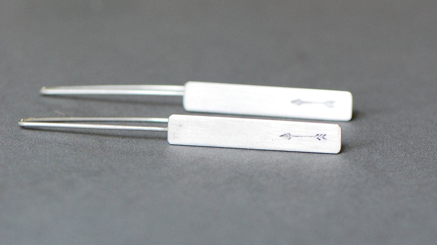 Arrow Earrings Sterling Silver rectangle matt texture stamped