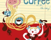 coffee is on the way... limited edition giclee print of an original illustration (8.5 x 11in)