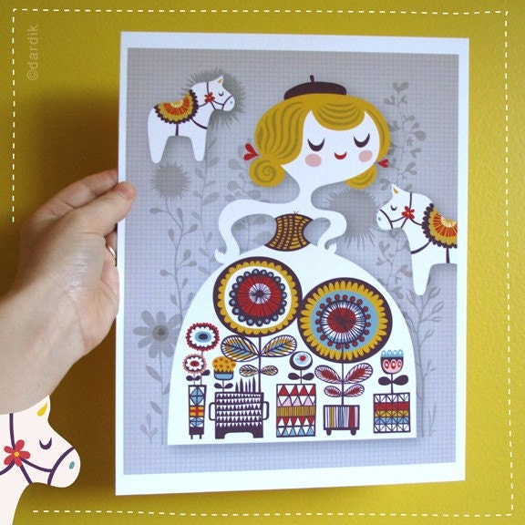 my swedish garden... limited edition giclee print of an original illustration (8 x 10 in)