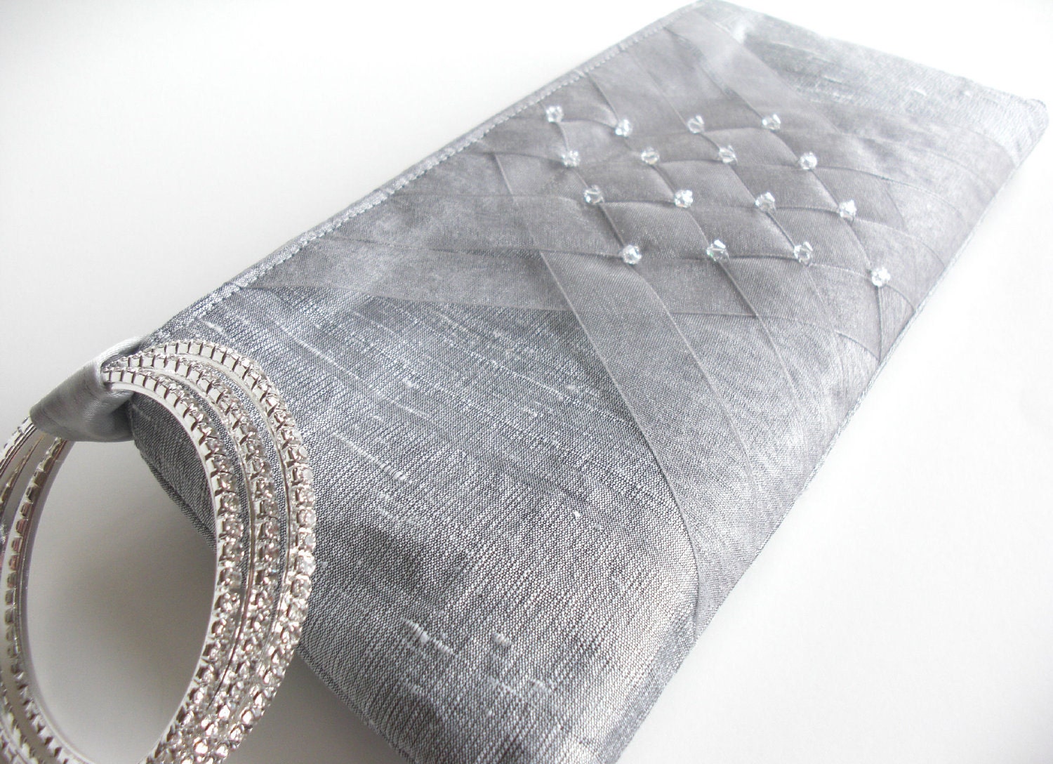 Wedding party, bridesmaids clutches,  "Organza Lattice KeepBag" in silver with organza lattice work and crystals