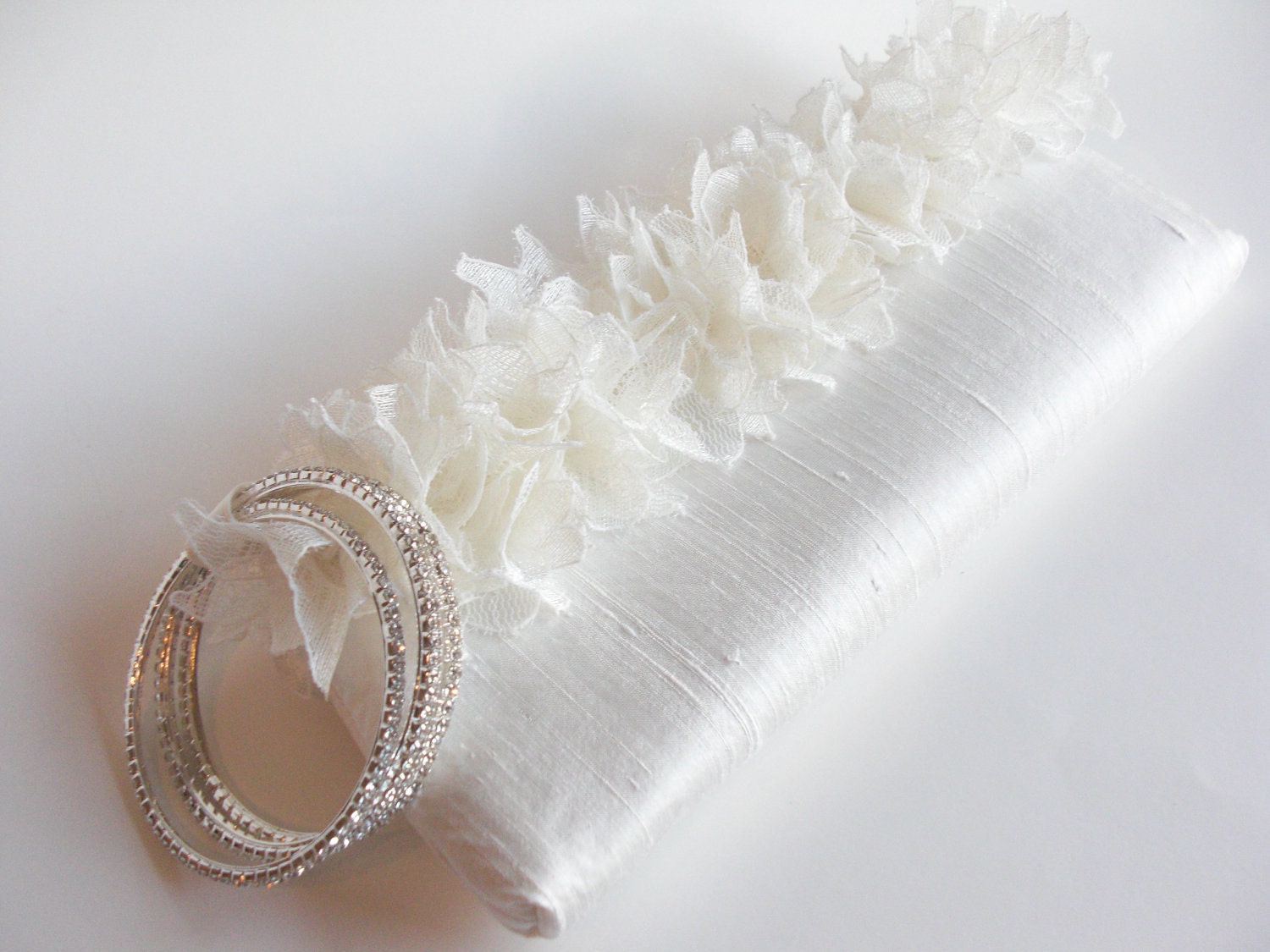Wedding Accessories, Clutches, "Posy Burst KeepBag", Ivory with hand cut lace flowers