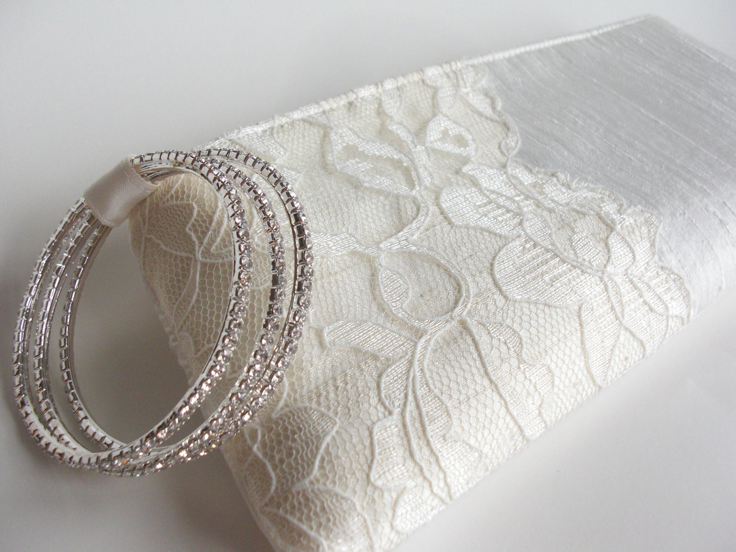 Bridal purse, clutch, accessories, "Modern Lacy II KeepBag" in ivory and cream with hand cut lace