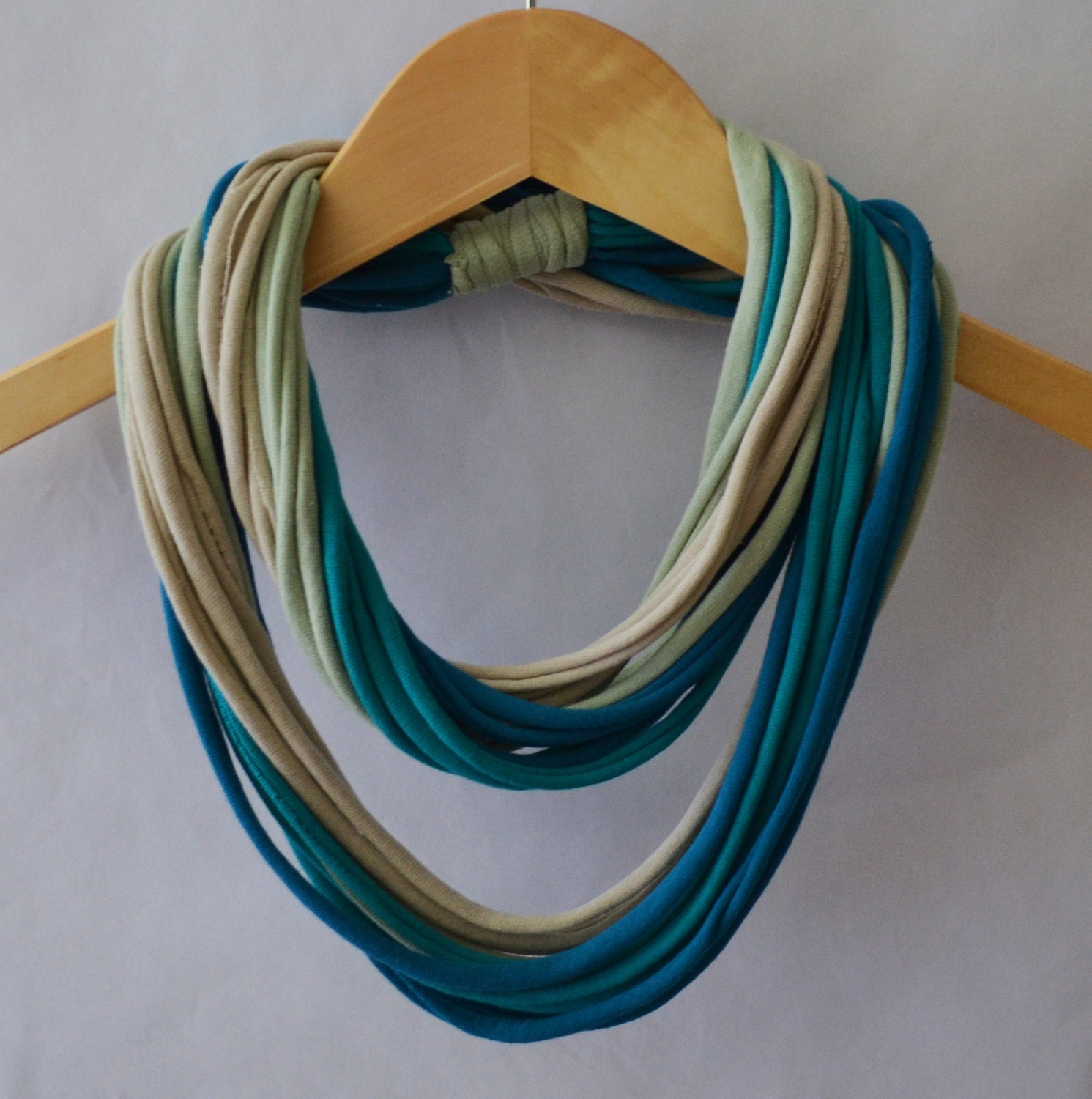 Jersey t shirt scarf in Ocean - dark teal, green-blue, sand, and serene green