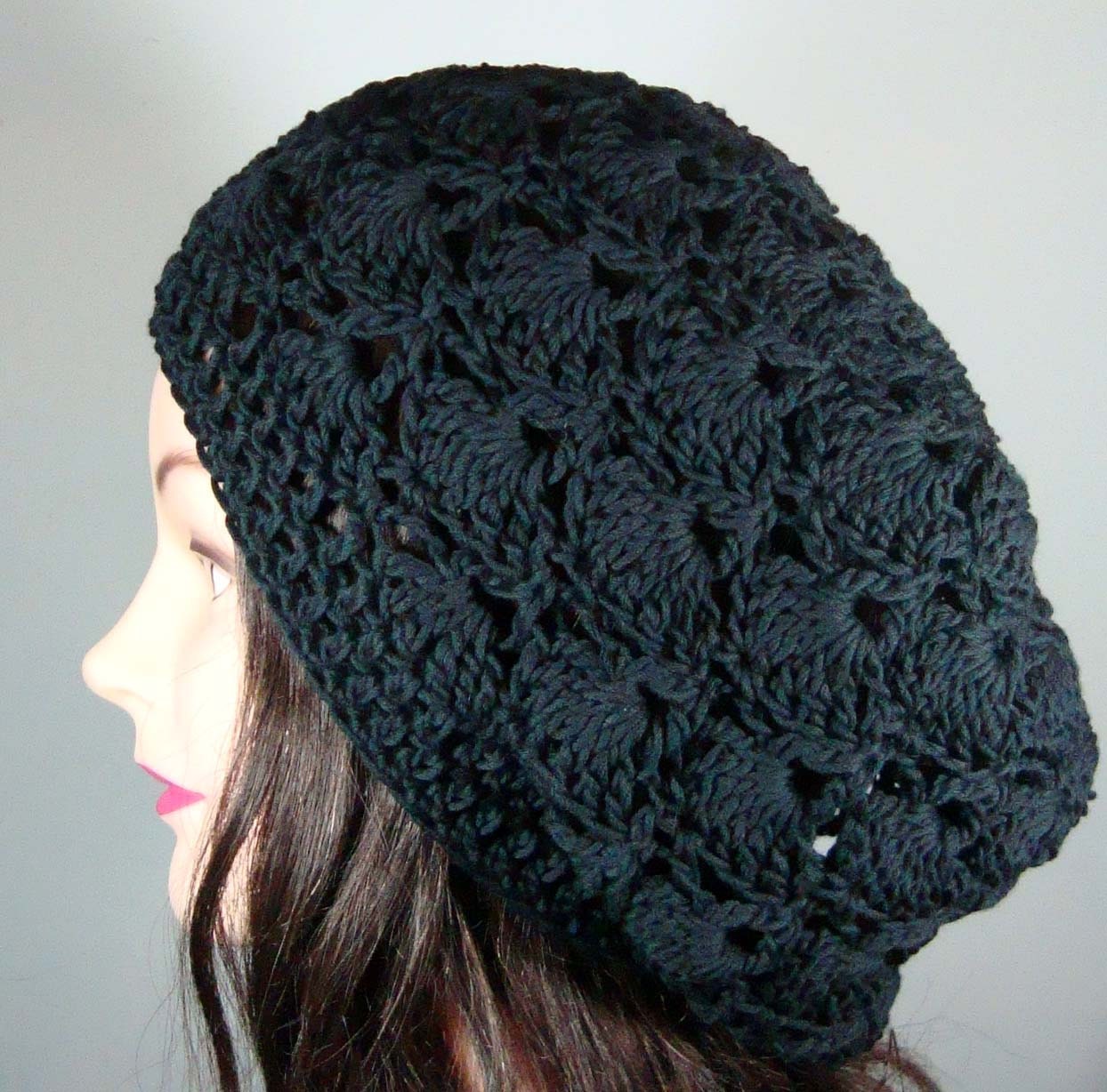 Black Crochet Shells Tam, Organic Cotton, Vegan